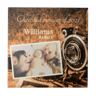 Vintage retro classic camera rustic custom family tile