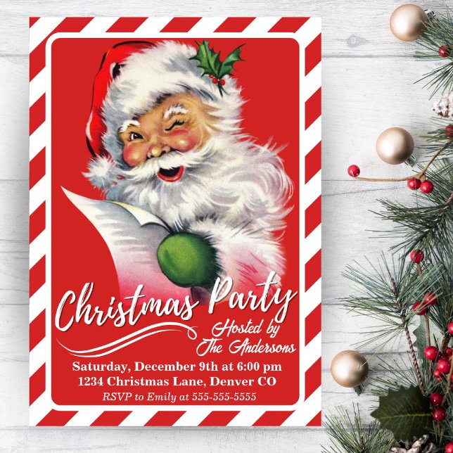 Vintage Retro Classic Santa Christmas Party Invitation (Vintage Retro Classic Santa Christmas Party Invitation)