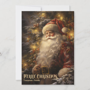 Vintage retro classic Santa Claus in the forest Holiday Card