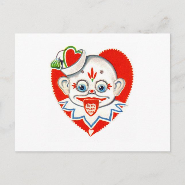 Vintage Retro Clown With Tongue Out Valentine Card (Front)