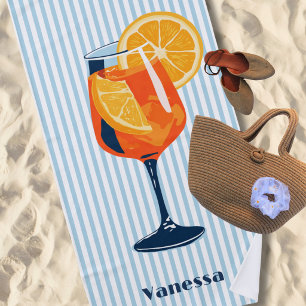 Vintage Retro Cocktail Blue Stripes Custom Beach Towel