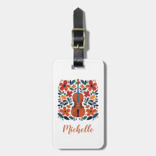 Vintage Retro Colors Wildflower Boho Floral Violin Luggage Tag