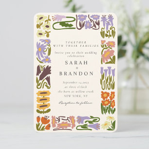 Vintage Retro Colourful Floral Wedding  Invitation