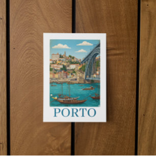 Vintage Retro Colourful Porto Portugal Travel Postcard