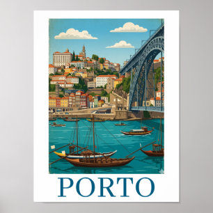 Vintage Retro Colourful Porto Portugal Travel Poster