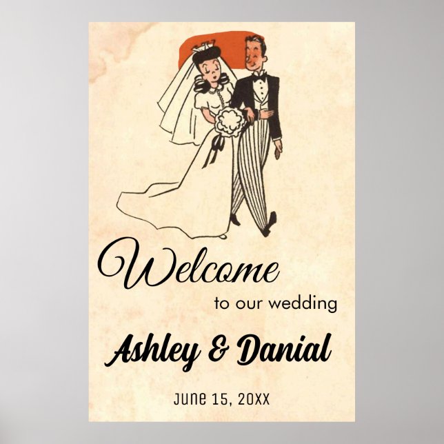 Vintage retro comic book rustic welcome wedding poster (Front)
