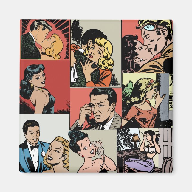 Vintage retro comic love story magnet (Front)