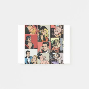 Vintage retro comic love story post-it notes