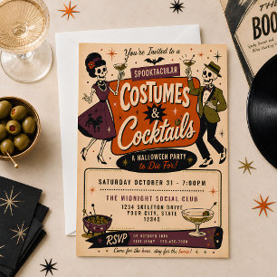 Vintage Retro Costumes & Cocktails Halloween Party Invitation