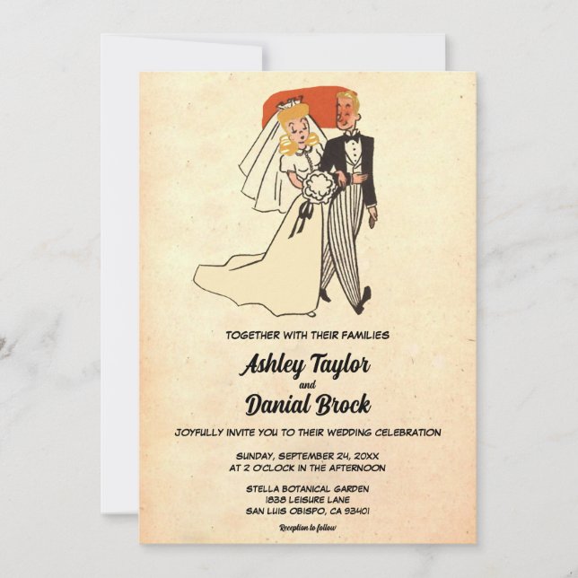 Vintage Retro Couple 50s Comic Book Wedding Invitation (Front)