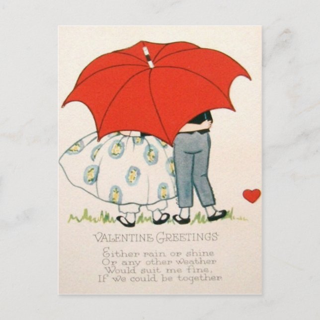 Vintage Retro Couple Under Umbrella Valentine Card (Front)