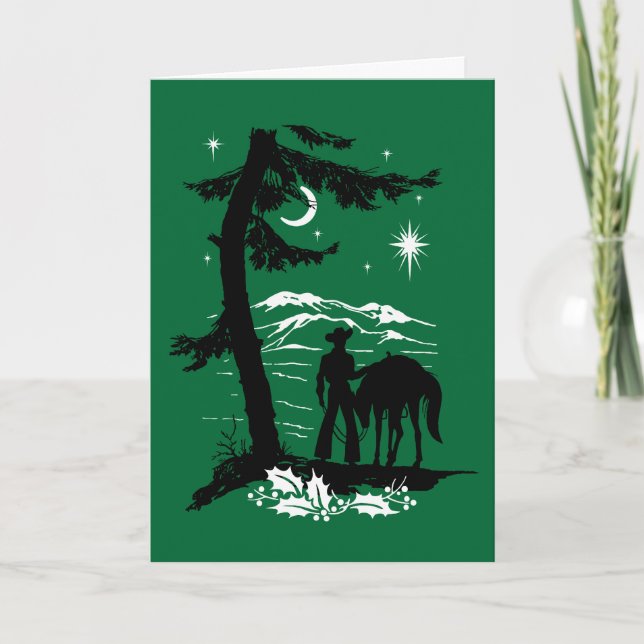 Vintage Retro Cowboy Christmas Holiday Card (Front)