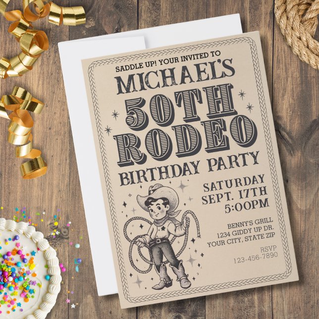 Vintage Retro Cowboy Rodeo 50th Birthday Party Invitation (Creator Uploaded)