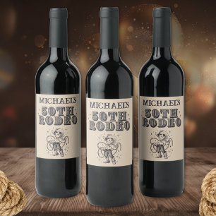 Vintage Retro Cowboy Rodeo 50th Birthday Party Wine Label