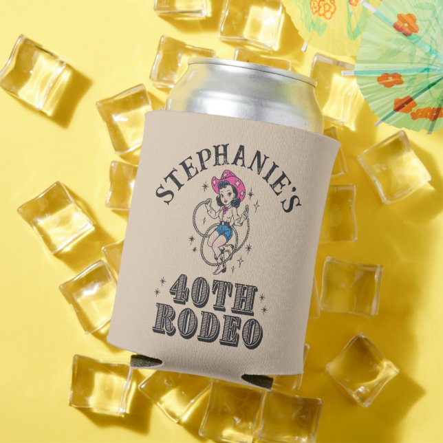Vintage Retro Cowgirl 40th Birthday Party  Can Cooler (In Situ Summer)