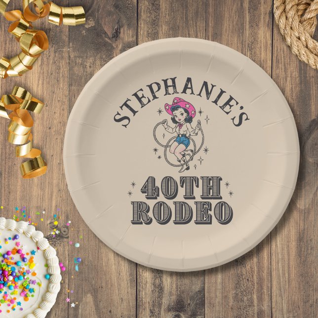 Vintage Retro Cowgirl 40th Birthday Party  Paper Plate (Creator Uploaded)