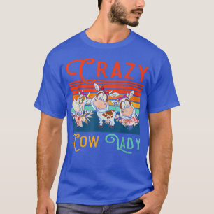 Vintage Retro Crazy Cow Lady Floral Farmer Three C T-Shirt