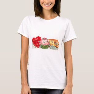 Vintage Retro Cupcake And Teacup Valentine's Day T-Shirt