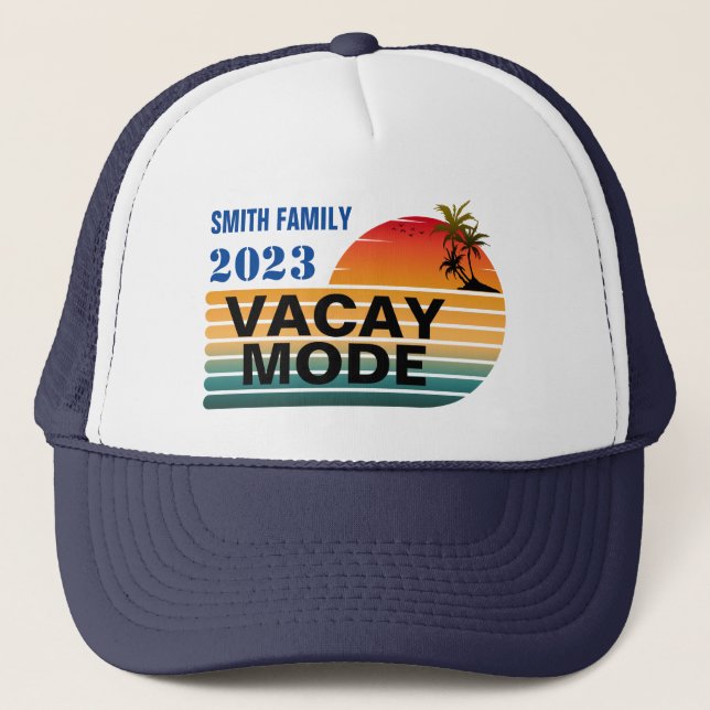 VINTAGE RETRO CUSTOM FAMILY VACAY MODE TRUCKER HAT (Front)