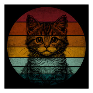 Vintage Retro Cute Cat Poster