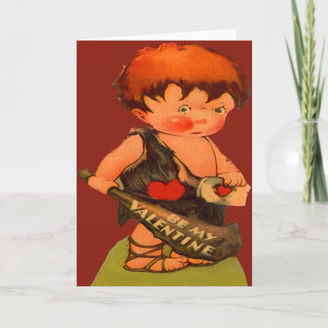Vintage Retro Cute Caveman Valentine Card (Front)
