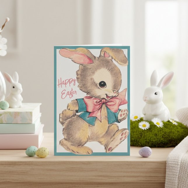 Vintage Retro Cute Easter Bunny Custom Holiday Card (Vintage Retro Cute Easter Bunny Custom Holiday Card)