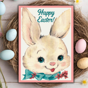 Vintage Retro Cute Happy Easter Bunny Card