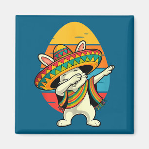 Vintage retro dabbing bunny mexican easter magnet