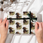 Vintage Retro Dachshund Dog Rustic Christmas<br><div class="desc">Vintage retro rustic custom Christmas Holiday Wrapping Paper illustrated by a dachshund dog and christmas tree greenery.</div>
