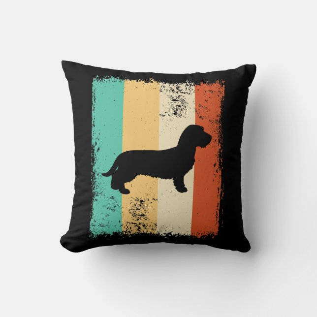Vintage Retro Dachshund Wirehaired Cushion (Front)