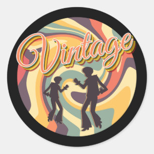 VINTAGE RETRO DANCING IN COLORFUL TWIRL CLASSIC ROUND STICKER