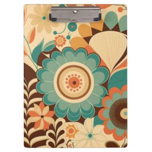 Vintage retro design floral brown beize green clipboard