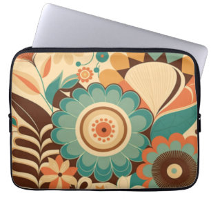 Vintage retro design floral brown beize green laptop sleeve