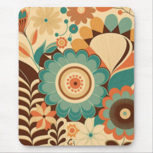 Vintage retro design floral brown beize green mouse pad