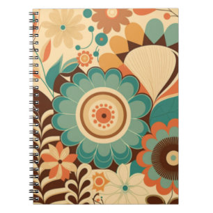 Vintage retro design floral brown beize green notebook