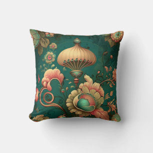Vintage retro design floral green cushion