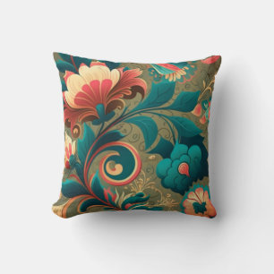 Vintage retro design floral green cushion