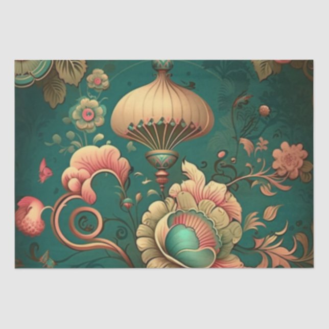 Vintage retro design floral green tissue paper (Front)