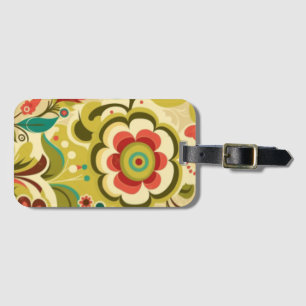Vintage retro design floral light green luggage tag