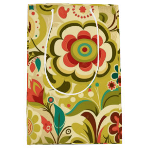Vintage retro design floral light green medium gift bag