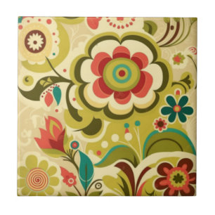 Vintage retro design floral light green tile