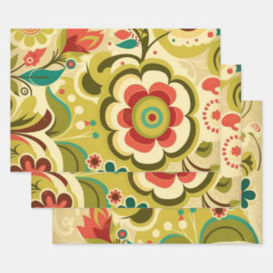 Vintage retro design floral light green wrapping paper sheet