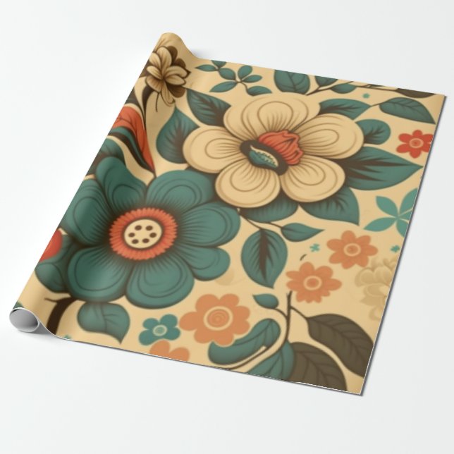 Vintage retro design floral pastel wrapping paper (Unrolled)