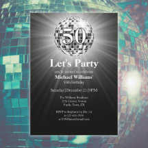 Vintage Retro Disco Ball Black White 50th Birthday