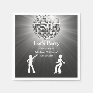 Vintage Retro Disco Ball Black White 50th Birthday Napkin