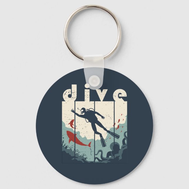 Vintage Retro Dive Scuba Diving Diver Key Ring (Front)