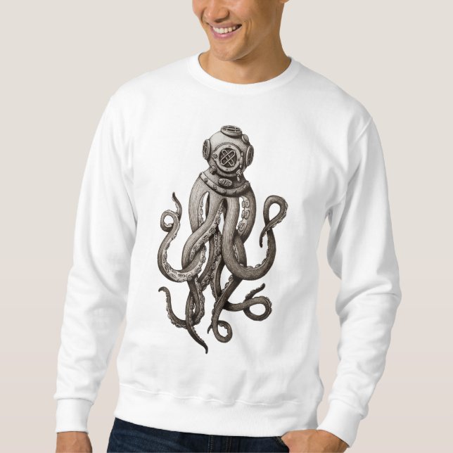 Vintage Retro Diving Suit Octopus Graphic Design Sweatshirt (Front)