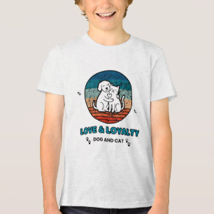 Vintage Retro Dog and Cat Love & Loyalty  Tri-Blend Shirt