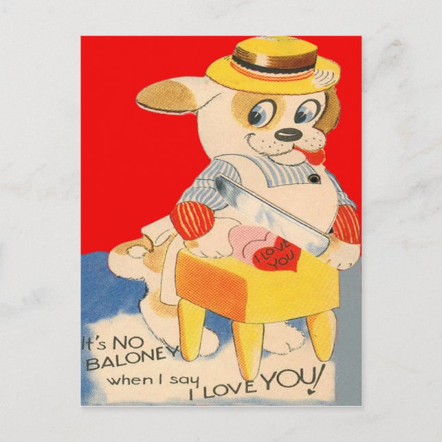 Vintage Retro Dog Cutting Baloney Valentine Card (Front)