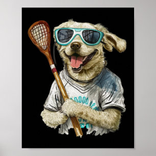 Vintage Retro Dog Playing Lacrosse Poster